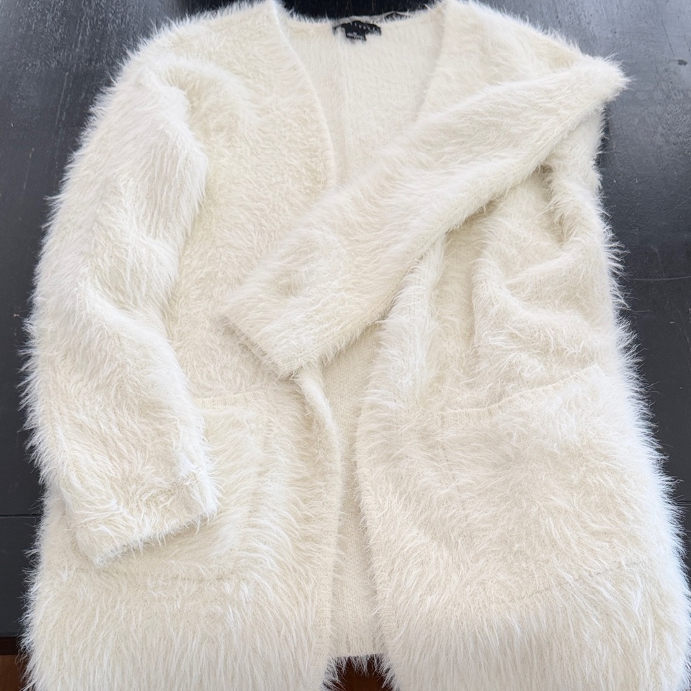 Sanctuary Cream Fuzzy Open-Front Cardigan